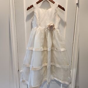 Jayne Copeland Cream Formal Kids Dress with Floral Detail